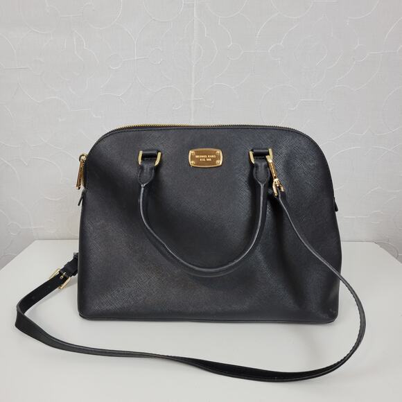 MICHAEL Michael Kors Women Bag Black Leather Cindy Dome Satchel Detachable Strap - Picture 2 of 14